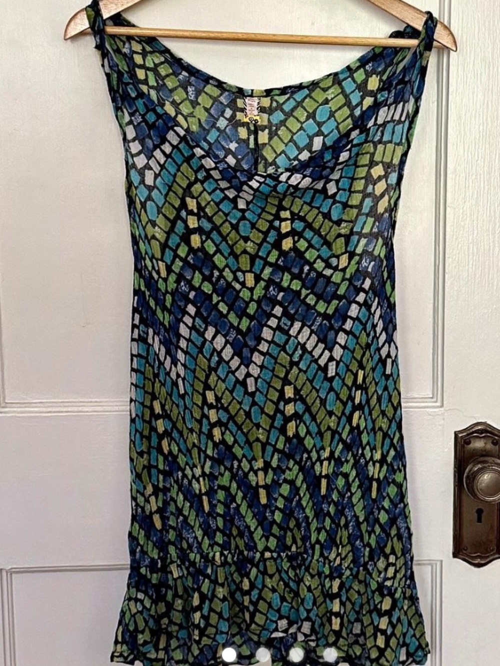 Free People Blue & Green Geometric Mesh Tank Tunic